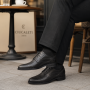 Pantofi barbati negri din piele naturala cu insertii texturate si siret GKR218N